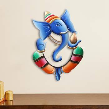 eCraftIndia Colorful Lord Ganesha with Kalash in Hand Handcrafted DECORative Iron Wall Hanging 1