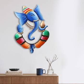 eCraftIndia Colorful Lord Ganesha with Kalash in Hand Handcrafted DECORative Iron Wall Hanging 2