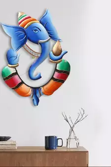 eCraftIndia Colorful Lord Ganesha with Kalash in Hand Handcrafted DECORative Iron Wall Hanging