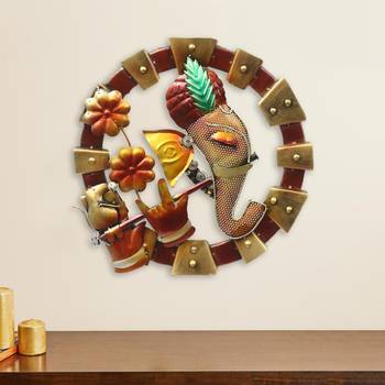 eCraftIndia Lord Ganesha in Lord Krishna Avatar Handcrafted DECORative Iron Wall Hanging 1