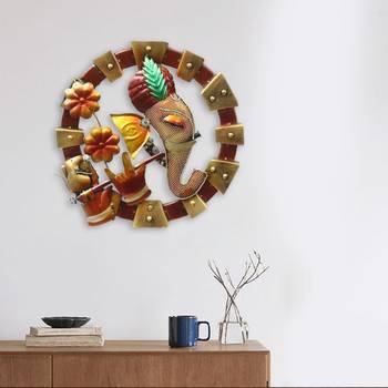 eCraftIndia Lord Ganesha in Lord Krishna Avatar Handcrafted DECORative Iron Wall Hanging 2