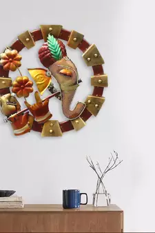eCraftIndia Lord Ganesha in Lord Krishna Avatar Handcrafted DECORative Iron Wall Hanging