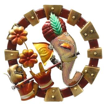 eCraftIndia Lord Ganesha in Lord Krishna Avatar Handcrafted DECORative Iron Wall Hanging 3