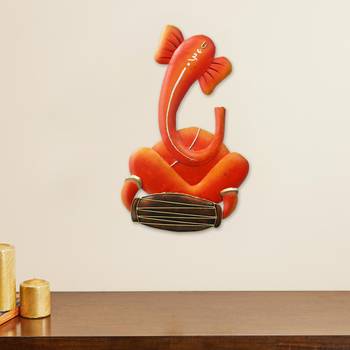 eCraftIndia Musician Lord Ganesha playing Veena Handcrafted Iron Wall Hanging 1