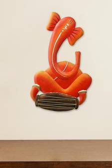 eCraftIndia Musician Lord Ganesha playing Veena Handcrafted Iron Wall Hanging