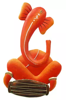 eCraftIndia Musician Lord Ganesha playing Veena Handcrafted Iron Wall Hanging