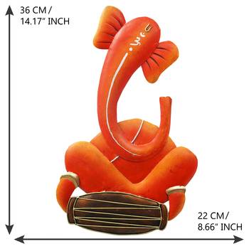 eCraftIndia Musician Lord Ganesha playing Veena Handcrafted Iron Wall Hanging 3