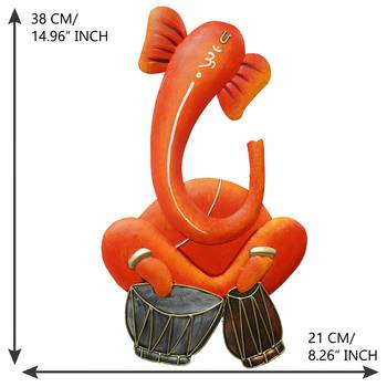 eCraftIndia Musician Lord Ganesha playing Dholak Handcrafted Iron Wall Hanging 3