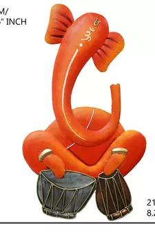 eCraftIndia Musician Lord Ganesha playing Dholak Handcrafted Iron Wall Hanging