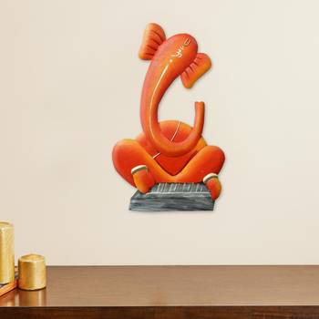 eCraftIndia Musician Lord Ganesha playing Tabla Handcrafted Iron Wall Hanging 1