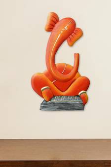 eCraftIndia Musician Lord Ganesha playing Tabla Handcrafted Iron Wall Hanging
