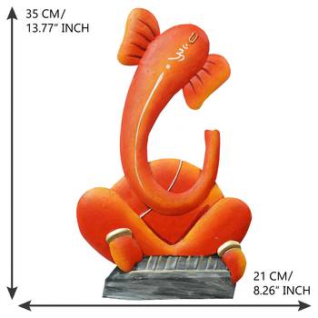 eCraftIndia Musician Lord Ganesha playing Tabla Handcrafted Iron Wall Hanging 3