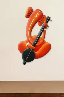 eCraftIndia Musician Lord Ganesha playing Harmonium Handcrafted Iron Wall Hanging