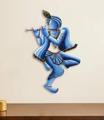 eCraftIndia Blue Lord Krishna Playing Flute Handcrafted DECORative Iron Wall Hanging