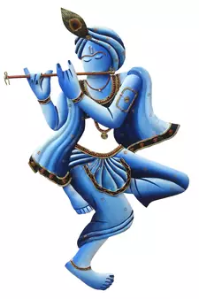 eCraftIndia Blue Lord Krishna Playing Flute Handcrafted DECORative Iron Wall Hanging