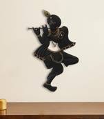 eCraftIndia Black Lord Krishna Playing Flute Handcrafted DECORative Iron Wall Hanging