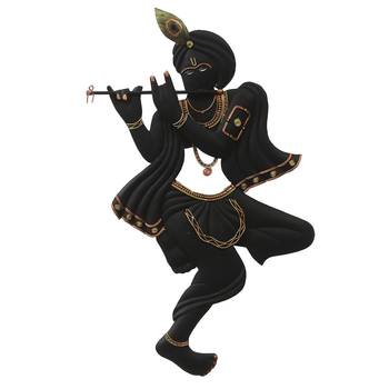 eCraftIndia Black Lord Krishna Playing Flute Handcrafted DECORative Iron Wall Hanging 3