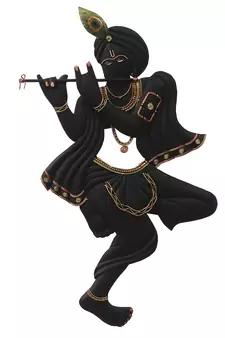 eCraftIndia Black Lord Krishna Playing Flute Handcrafted DECORative Iron Wall Hanging