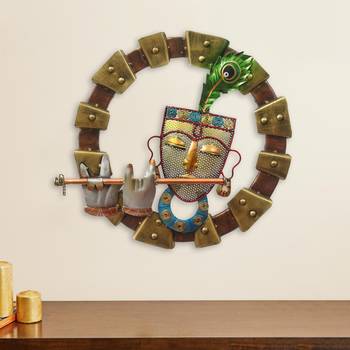 eCraftIndia Lord Krishna Playing Flute Handcrafted DECORative Iron Wall Hanging 1
