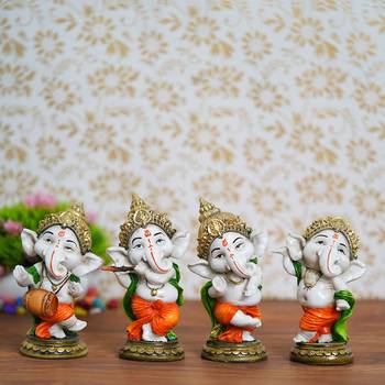 eCraftIndia Set of 4 Colorful Lord Ganesha Dancing Avatar DECORative Showpiece 1