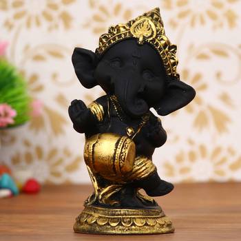 eCraftIndia Golden and Black Lord Ganesha Dancing Avatar DECORative Showpiece 1