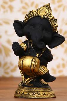 eCraftIndia Golden and Black Lord Ganesha Dancing Avatar DECORative Showpiece