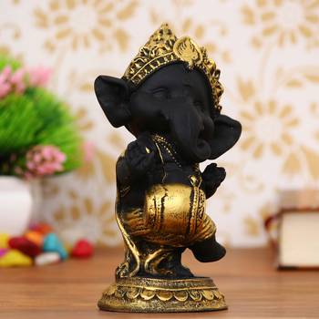 eCraftIndia Golden and Black Lord Ganesha Dancing Avatar DECORative Showpiece 2