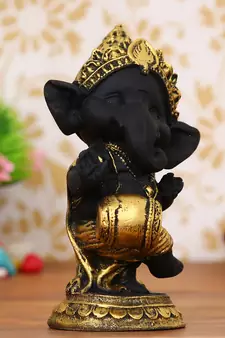 eCraftIndia Golden and Black Lord Ganesha Dancing Avatar DECORative Showpiece