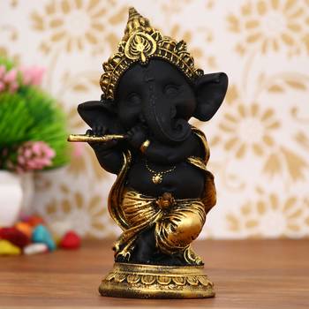 eCraftIndia Golden and Black Lord Ganesha Dancing Avatar DECORative Showpiece 1