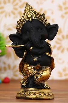 eCraftIndia Golden and Black Lord Ganesha Dancing Avatar DECORative Showpiece