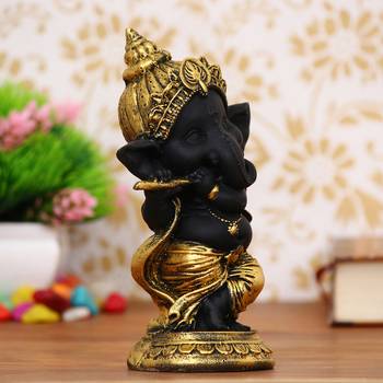 eCraftIndia Golden and Black Lord Ganesha Dancing Avatar DECORative Showpiece 2
