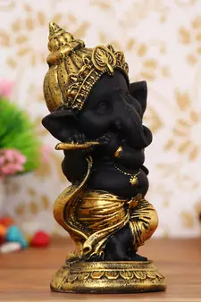 eCraftIndia Golden and Black Lord Ganesha Dancing Avatar DECORative Showpiece
