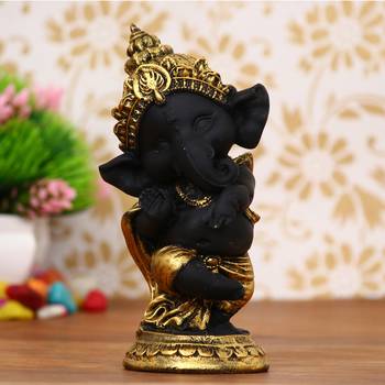 eCraftIndia Golden and Black Lord Ganesha Dancing Avatar DECORative Showpiece 1