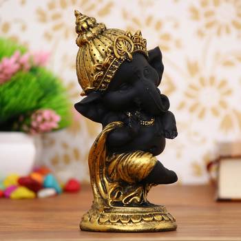 eCraftIndia Golden and Black Lord Ganesha Dancing Avatar DECORative Showpiece 2