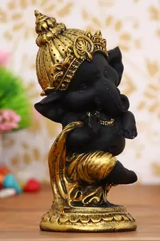 eCraftIndia Golden and Black Lord Ganesha Dancing Avatar DECORative Showpiece