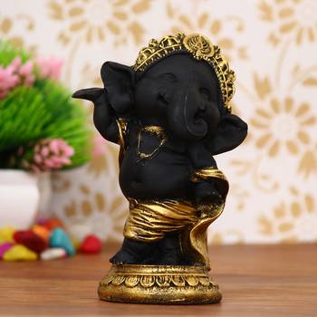 eCraftIndia Golden and Black Lord Ganesha Dancing Avatar DECORative Showpiece 1