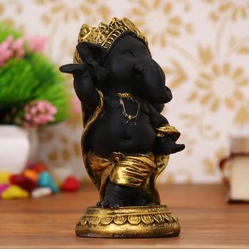 eCraftIndia Golden and Black Lord Ganesha Dancing Avatar DECORative Showpiece 2