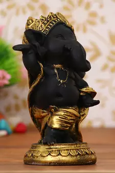 eCraftIndia Golden and Black Lord Ganesha Dancing Avatar DECORative Showpiece