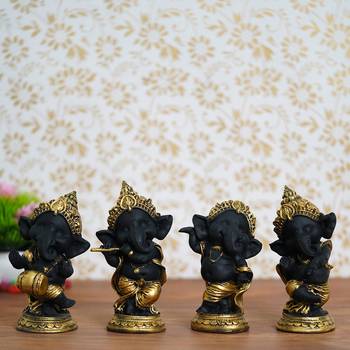 eCraftIndia Set of 4 Golden and Black Lord Ganesha Dancing Avatar DECORative Showpiece 1
