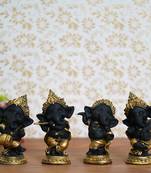 eCraftIndia Set of 4 Golden and Black Lord Ganesha Dancing Avatar DECORative Showpiece