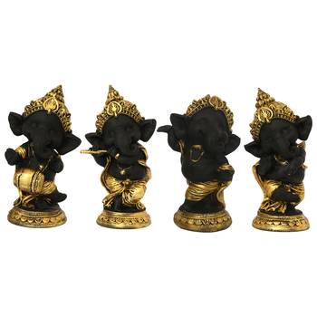 eCraftIndia Set of 4 Golden and Black Lord Ganesha Dancing Avatar DECORative Showpiece 2