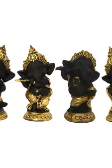 eCraftIndia Set of 4 Golden and Black Lord Ganesha Dancing Avatar DECORative Showpiece