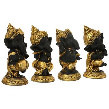 eCraftIndia Set of 4 Golden and Black Lord Ganesha Dancing Avatar DECORative Showpiece 3