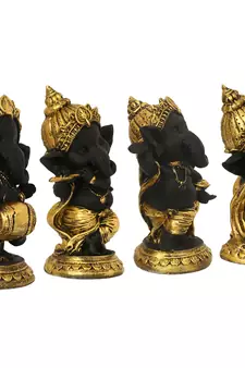 eCraftIndia Set of 4 Golden and Black Lord Ganesha Dancing Avatar DECORative Showpiece