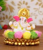 eCraftIndia Lord Ganesha Idol on DECORative Handcrafted Plate with Colorful Flowers