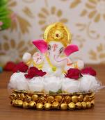eCraftIndia Lord Ganesha Idol on DECORative Handcrafted Plate with White Flowers