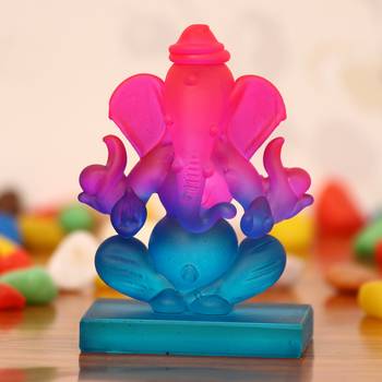 eCraftIndia Pink and Blue Double Sided Crystal Car Ganesha Showpiece 1