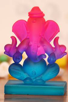 eCraftIndia Pink and Blue Double Sided Crystal Car Ganesha Showpiece