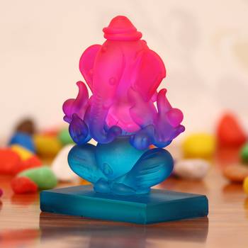 eCraftIndia Pink and Blue Double Sided Crystal Car Ganesha Showpiece 2