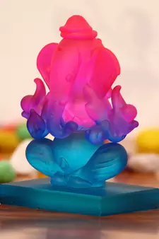 eCraftIndia Pink and Blue Double Sided Crystal Car Ganesha Showpiece